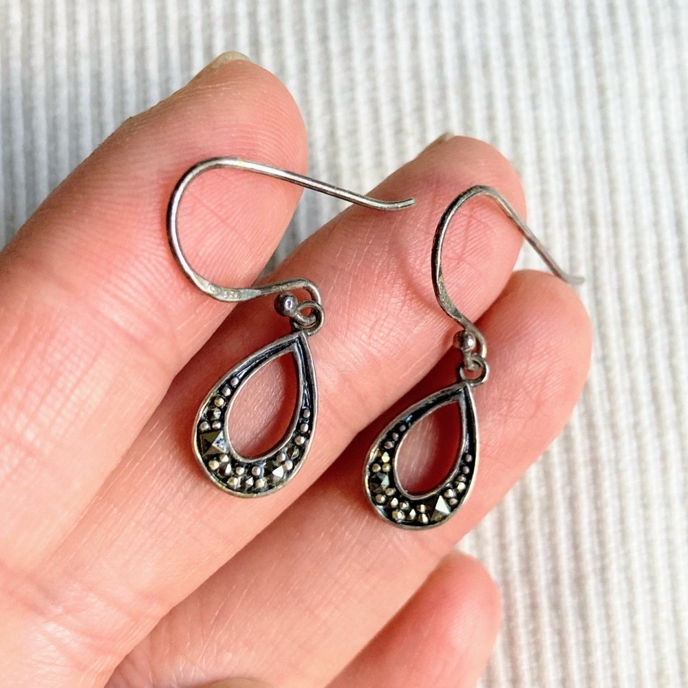Vintage BOMA Sterling Silver Marcasite 925 Dangling Earrings